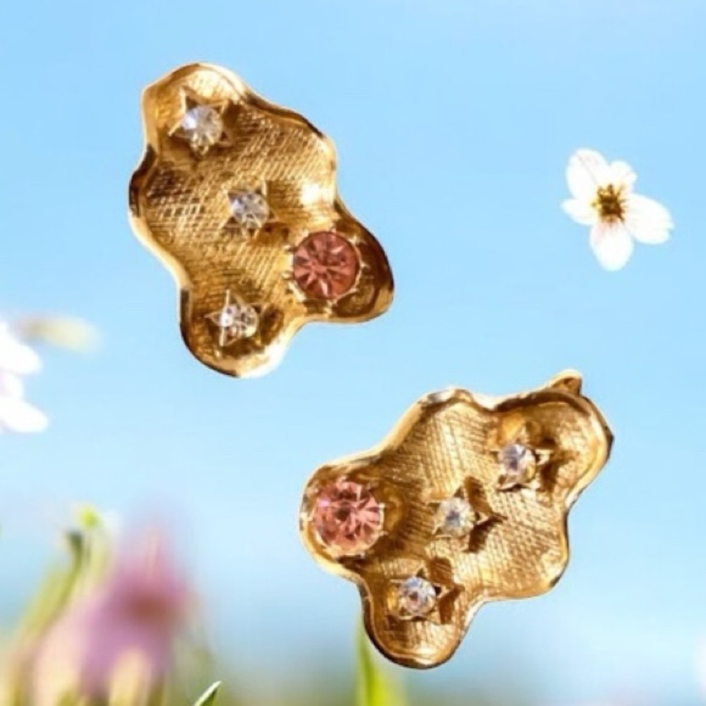 1950’s Vintage Moon & Stars Celestial Clip On Earrings, Mid Century Gold Jeweley
